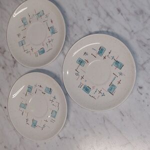 Vintage MCM Heavenly Days Vernon ware set of 3 saucers